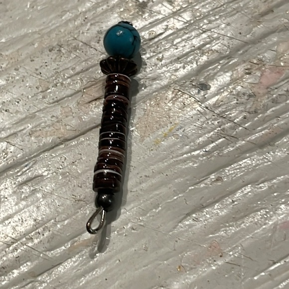 1.5” 16 wooden seed bead & round turquoise color bead charm pendant w/jump hoop - Picture 6 of 14